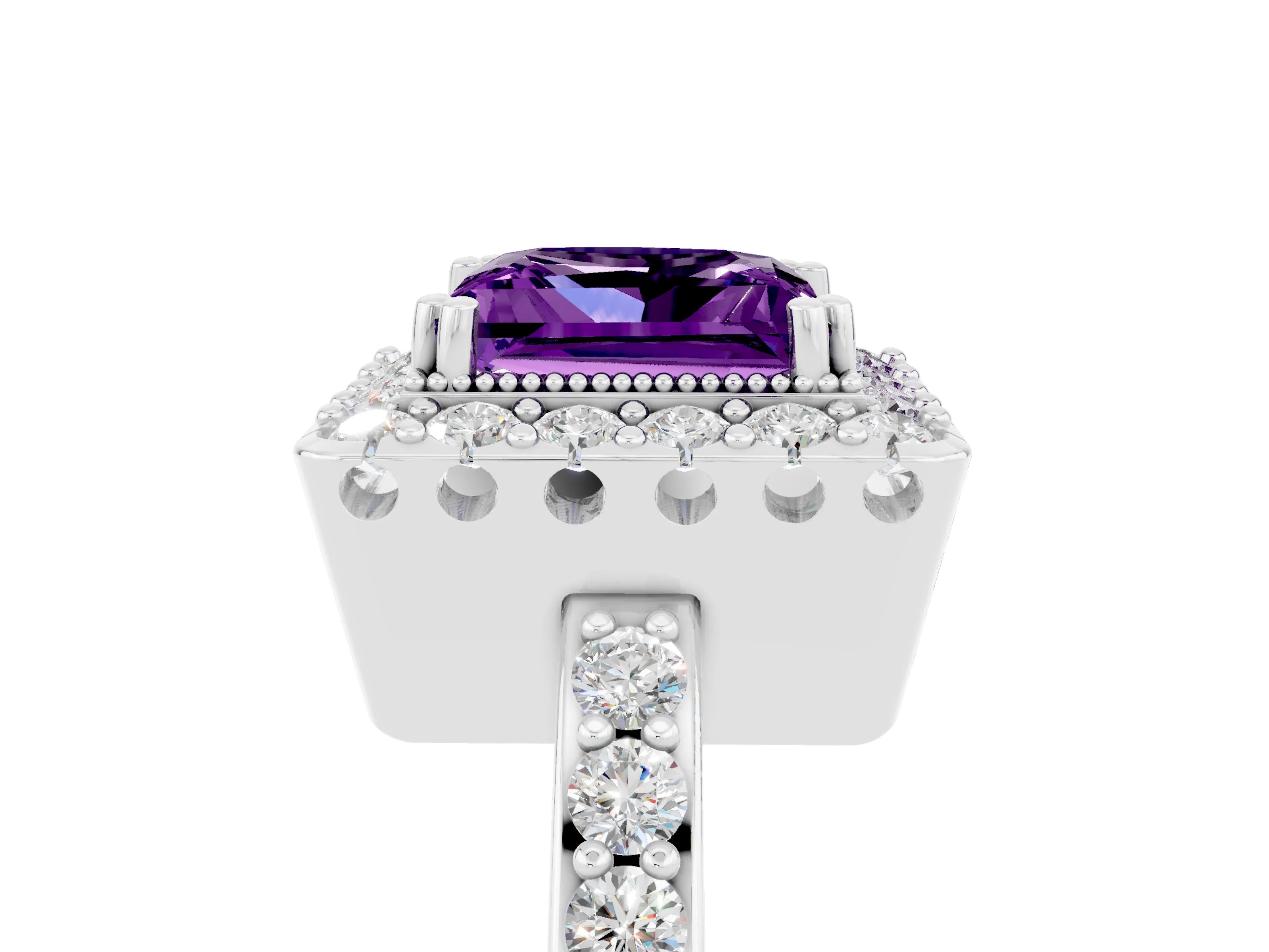 White gold Princess Cut Diamond Halo Ring with Pavé Band and Prong Setting_5
