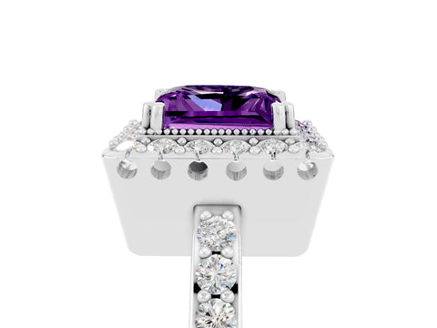 White gold Princess Cut Diamond Halo Ring with Pavé Band and Prong Setting_5