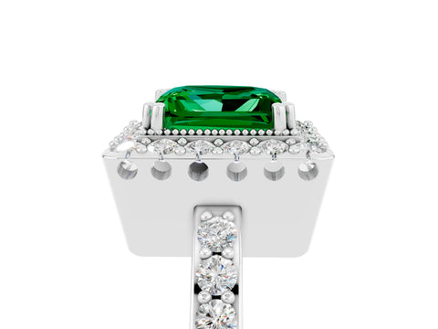 White gold Princess Cut Diamond Halo Ring with Pavé Band and Prong Setting_5