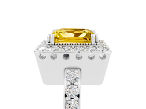 White gold Princess Cut Diamond Halo Ring with Pavé Band and Prong Setting_5