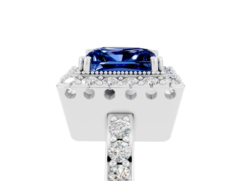 White gold Princess Cut Diamond Halo Ring with Pavé Band and Prong Setting_5