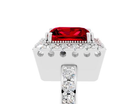 White gold Princess Cut Diamond Halo Ring with Pavé Band and Prong Setting_5