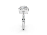 White gold Princess Cut Diamond Halo Ring with Pavé Band and Prong Setting_9