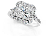 White gold Princess Cut Diamond Halo Ring with Pear Side Stones and Prong Setting_74