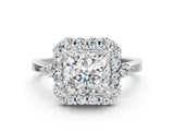 White gold Princess Cut Diamond Halo Ring with Pear Side Stones and Prong Setting_74
