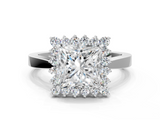 White gold Princess Cut Diamond Halo Ring with Round Brilliant Halo and Solitaire Band_116