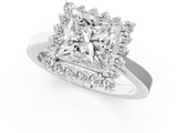 White gold Princess Cut Diamond Halo Ring with Round Brilliant Halo and Solitaire Band_117