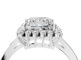 White gold Princess Cut Diamond Halo Ring with Round Brilliant Halo and Solitaire Band_120