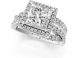 White gold Princess Cut Diamond Halo Ring with Round Split Shank and Prong Setting_13