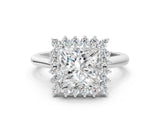 White gold Princess Cut Diamond Halo Ring with Solitaire Band and Prong Setting_107
