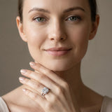 10K White Gold 1.08 Carat D VS1 Princess Diamond Halo Ring with Split Shank Pavé Band and Prong Setting