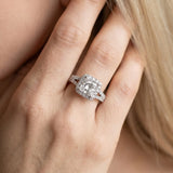 10K White Gold 1.08 Carat D VS1 Princess Diamond Halo Ring with Split Shank Pavé Band and Prong Setting
