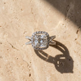 10K White Gold 1.08 Carat D VS1 Princess Diamond Halo Ring with Split Shank Pavé Band and Prong Setting