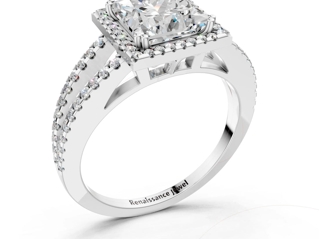 White gold Princess Cut Diamond Halo Split Shank Engagement Ring_73