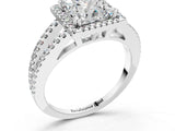 14K White Gold 4.06 Carat E VS1 Princess Diamond Halo Split Shank Engagement Ring