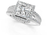 14K White Gold 4.06 Carat E VS1 Princess Diamond Halo Split Shank Engagement Ring