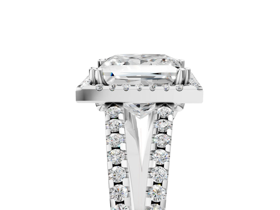 White gold Princess Cut Diamond Halo Split Shank Engagement Ring