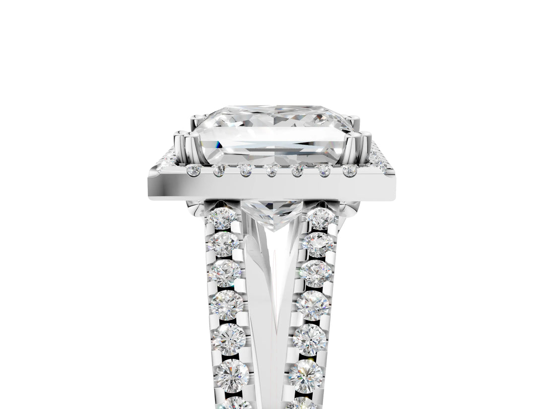 14K White Gold 4.06 Carat E VS1 Princess Diamond Halo Split Shank Engagement Ring