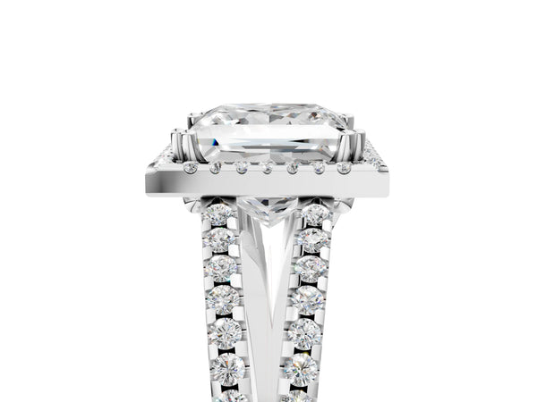 14K White Gold 4.06 Carat E VS1 Princess Diamond Halo Split Shank Engagement Ring