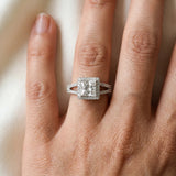 14K White Gold 4.06 Carat E VS1 Princess Diamond Halo Split Shank Engagement Ring