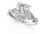 White gold Princess Cut Diamond  Halo Twist Band Solitaire Prong Setting Ring_117