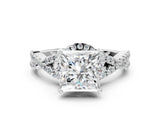White gold Princess Cut Diamond  Halo Twist Band Solitaire Prong Setting Ring_118