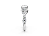 White gold Princess Cut Diamond  Halo Twist Band Solitaire Prong Setting Ring_126