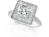 White gold Princess Cut Diamond Milgrain Floral Halo Engagement Ring with Pavé Band_22