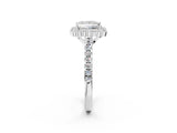 White gold Princess Cut Diamond Milgrain Floral Halo Engagement Ring with Pavé Band_23
