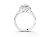 White gold Princess Cut Diamond Milgrain Floral Halo Engagement Ring with Pavé Band_24