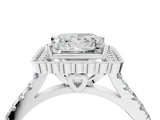 White gold Princess Cut Diamond Milgrain Floral Halo Engagement Ring with Pavé Band_25