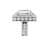 White gold Princess Cut Diamond Milgrain Halo Engagement Ring with Round Pavé Band and Prong Setting_17
