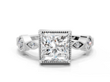 White gold Princess Cut Diamond Milgrain Marquise Band with Prong Setting_5