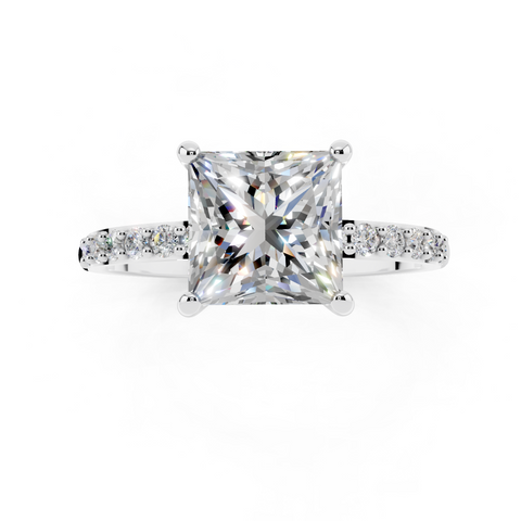 White gold Princess Cut Diamond Pavé Band Solitaire Ring with Four-Prong Setting_10