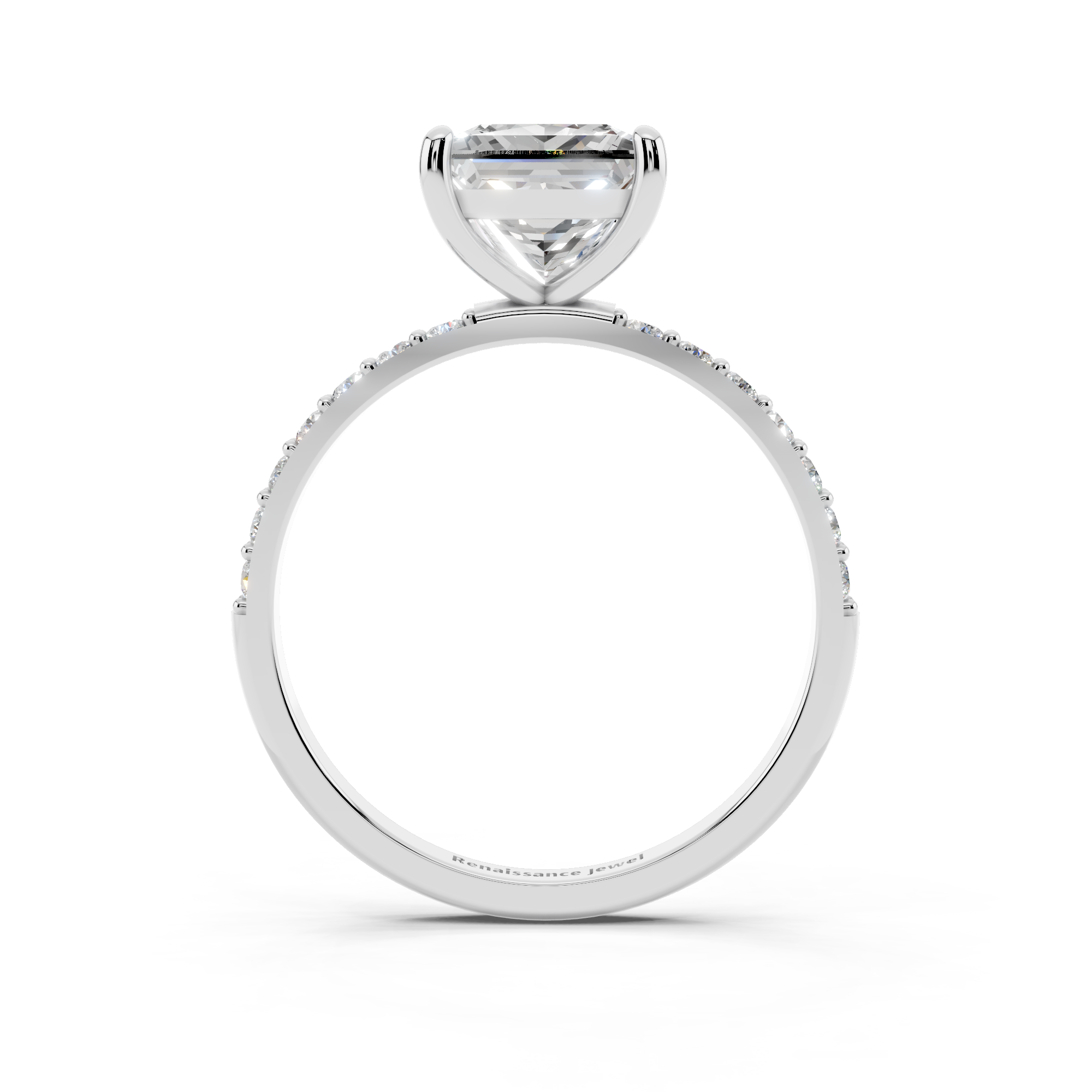 White gold Princess Cut Diamond Pavé Band Solitaire Ring with Four-Prong Setting_11