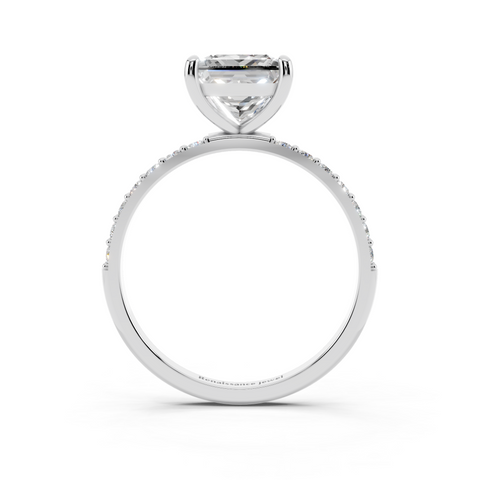 White gold Princess Cut Diamond Pavé Band Solitaire Ring with Four-Prong Setting_11