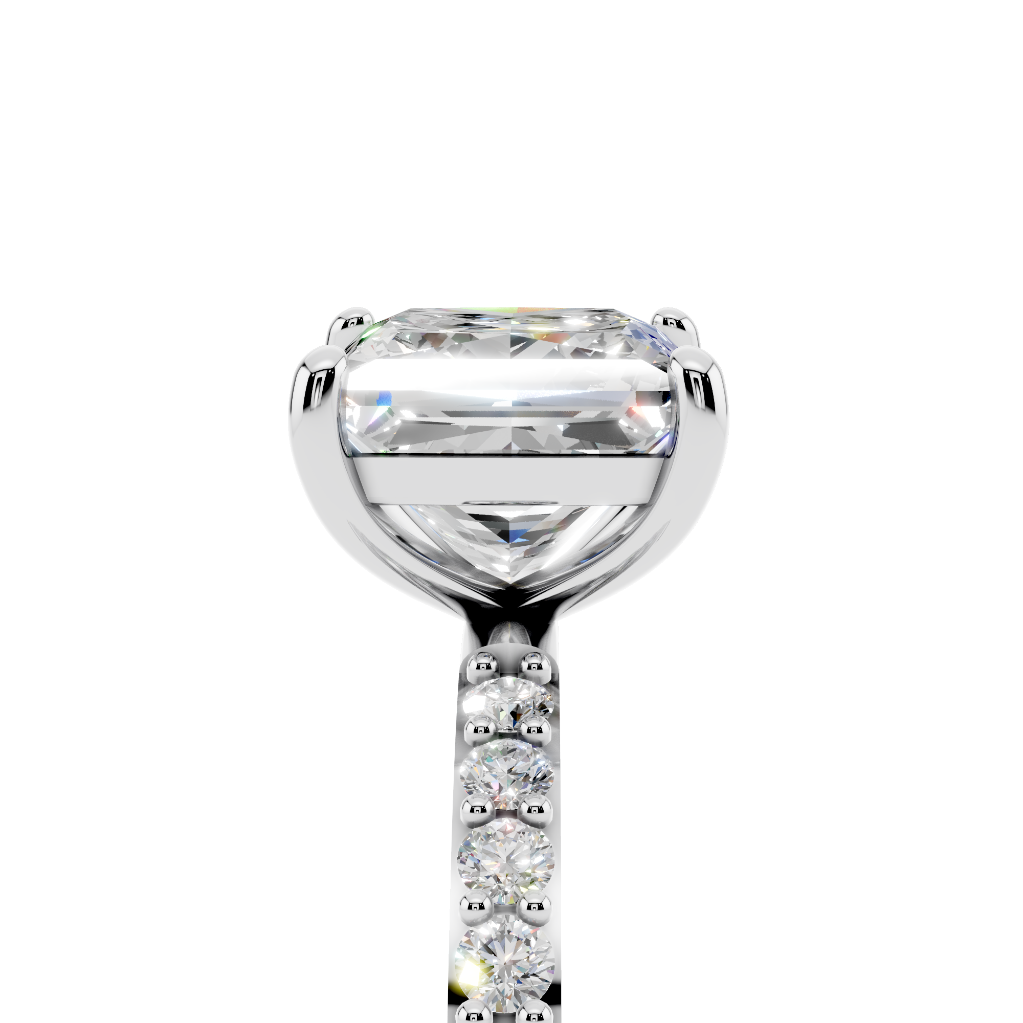 White gold Princess Cut Diamond Pavé Band Solitaire Ring with Four-Prong Setting_13