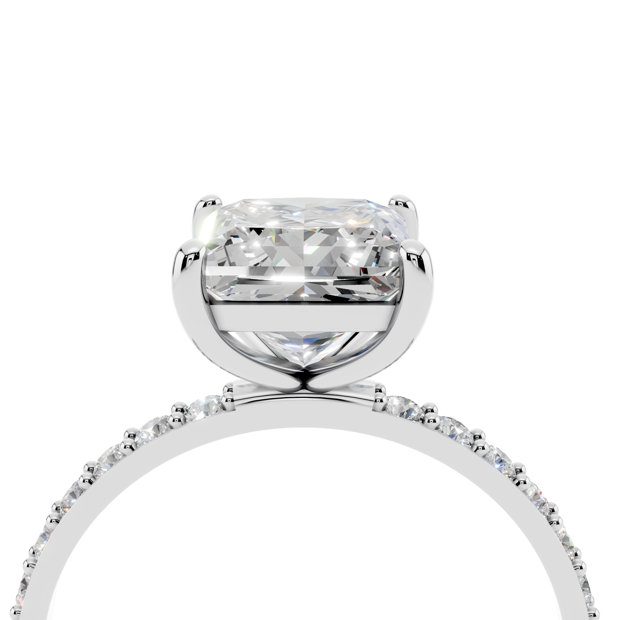 White gold Princess Cut Diamond Pavé Band Solitaire Ring with Four-Prong Setting_14