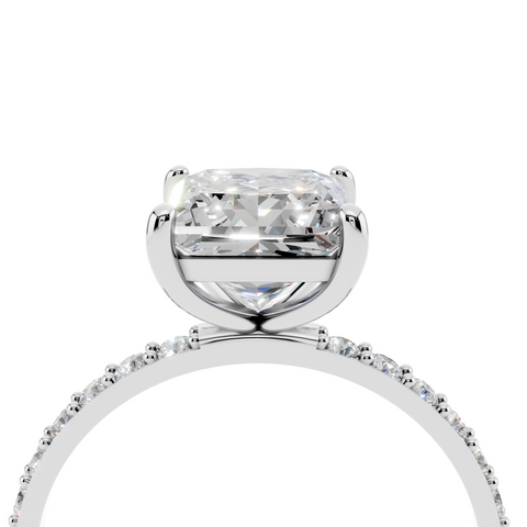 White gold Princess Cut Diamond Pavé Band Solitaire Ring with Four-Prong Setting_14