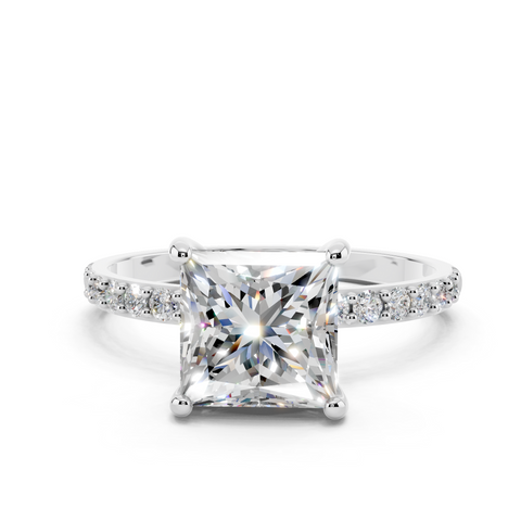 White gold Princess Cut Diamond Pavé Band Solitaire Ring with Four-Prong Setting_26