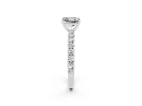 White gold Princess Cut Diamond Pavé Band Solitaire Ring with Prong Setting_10