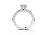 White gold Princess Cut Diamond Pavé Band Solitaire Ring with Prong Setting_115
