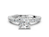 White gold Princess Cut Diamond Pavé Band Solitaire Ring with Prong Setting_120
