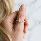White gold Princess Cut Diamond Pavé Band Solitaire Ring with Prong Setting_124