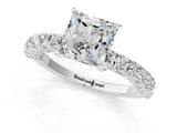 White gold Princess Cut Diamond Pavé Band Solitaire Ring with Prong Setting_128