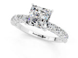 White gold Princess Cut Diamond Pavé Band Solitaire Ring with Prong Setting_13