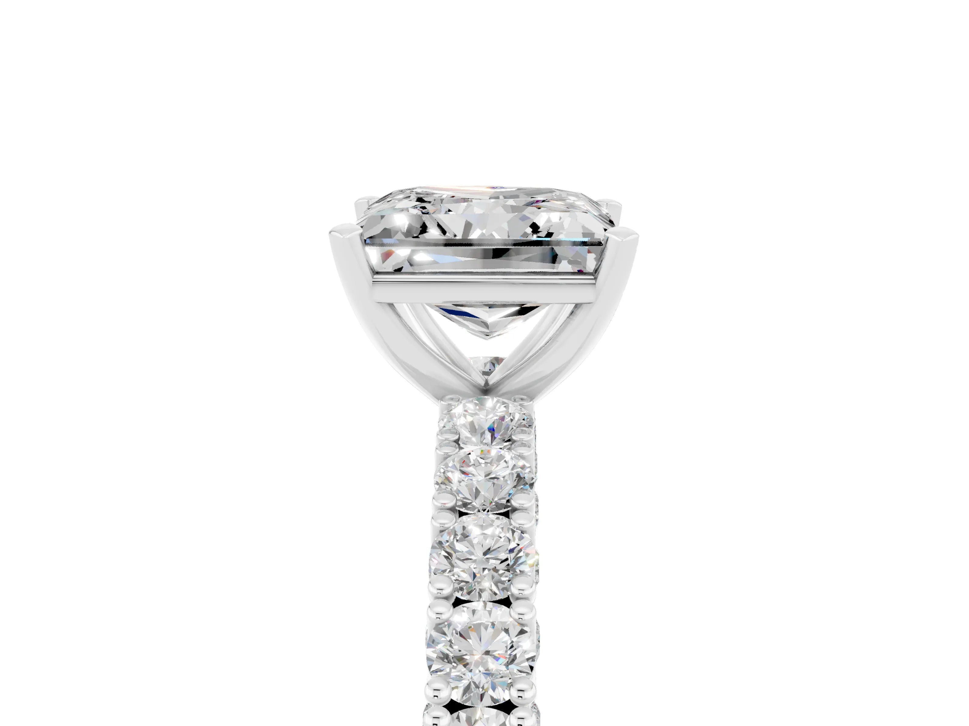 White gold Princess Cut Diamond Pavé Band Solitaire Ring with Prong Setting_13