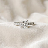 White gold Princess Cut Diamond Pavé Band Solitaire Ring with Prong Setting_142