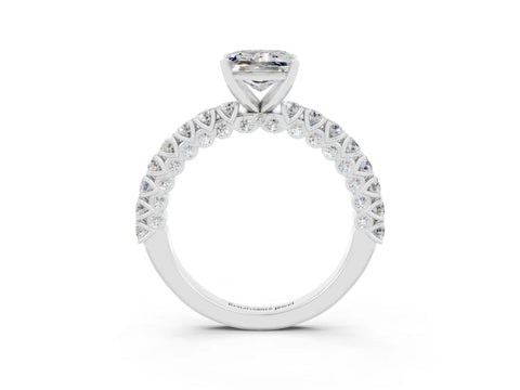 White gold Princess Cut Diamond Pavé Band Solitaire Ring with Prong Setting_15