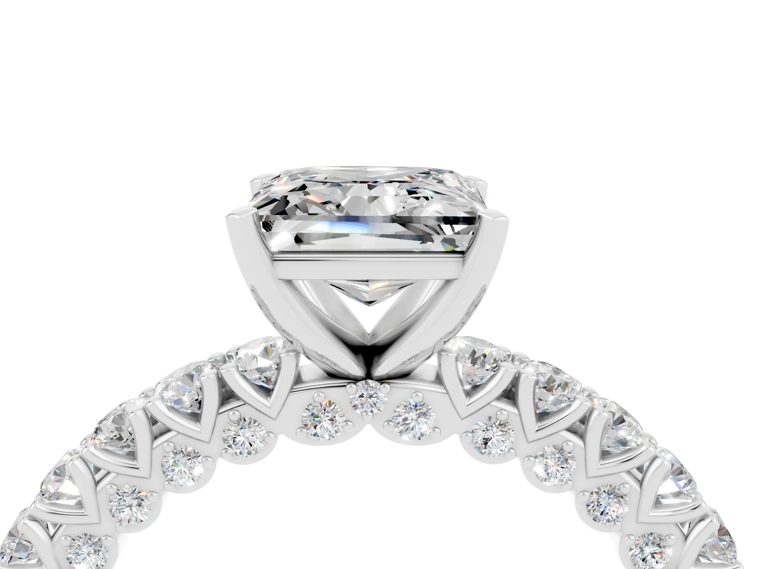 White gold Princess Cut Diamond Pavé Band Solitaire Ring with Prong Setting_16